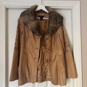 Arden B Tan Leather Jacket with  Fur Collar
